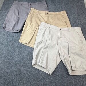 Iron Flex Mens Chino Shorts Lot of 3 Size 38 Grey Tan Khaki Casual Flat Front